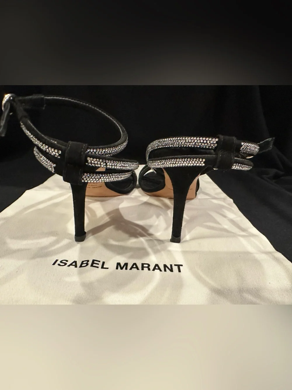 Isabel Marant Strassy Black Rhinestone Strap High Heel Sandals 40 made in Italy - Picture 13 of 16